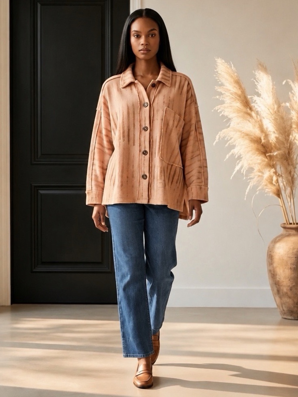 Free People We The Free Montauk Shirt Jacket Print Tea Combo XS Oversized Shacke